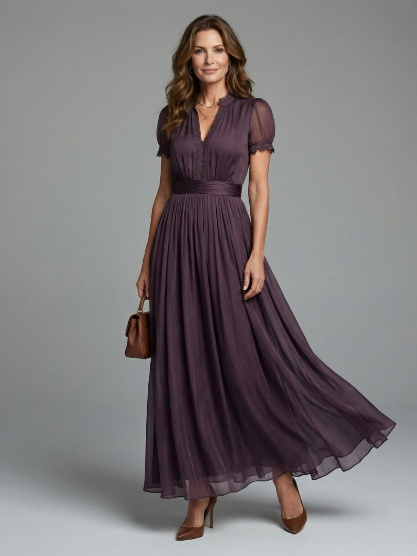 Elena | Vestido largo con cintura fruncida y escote lágrima