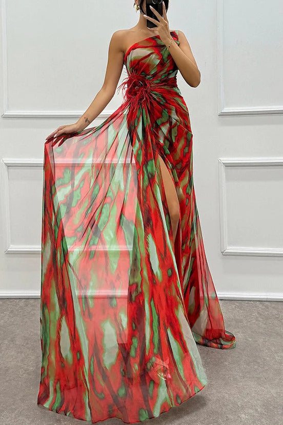 Mia | Vestido largo drapeado de estampado vibrante