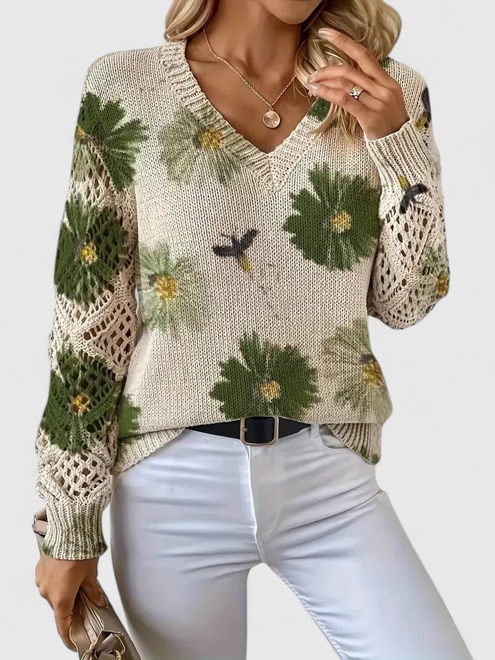 Aurora | Jersey de punto floral con escote en V