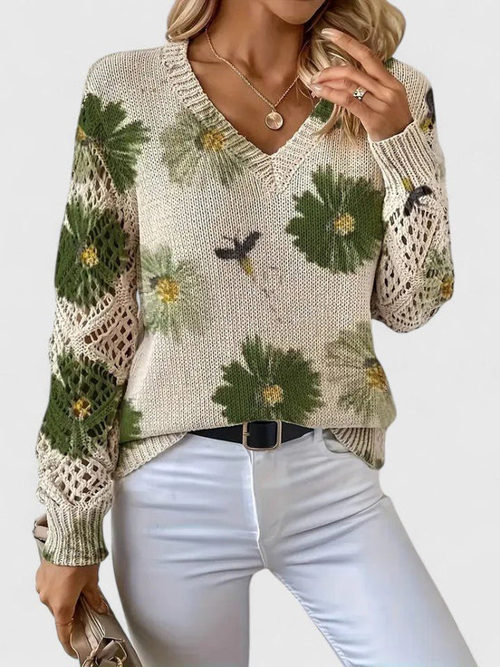 Aurora | Jersey de punto floral con escote en V