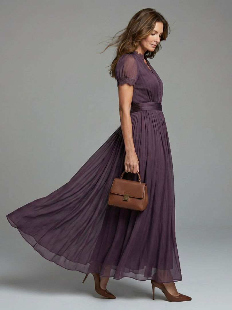 Elena | Vestido largo con cintura fruncida y escote lágrima