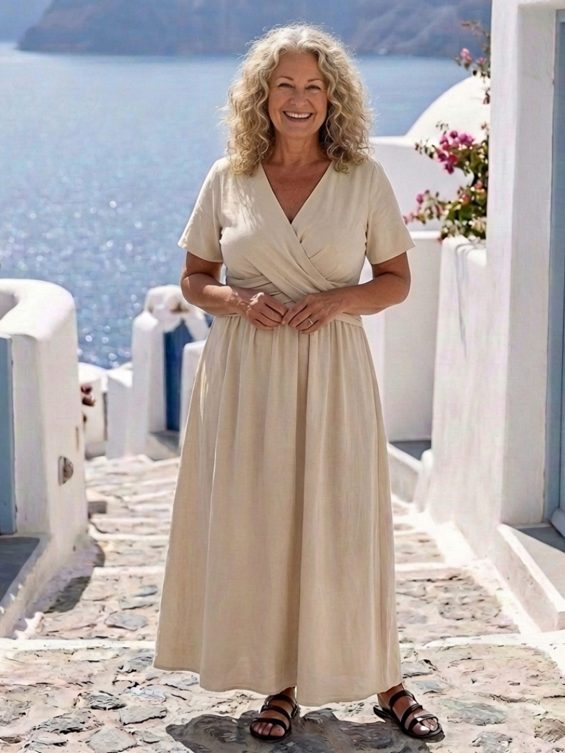 Álvara | Vestido midi cruzado con escote en V y manga corta
