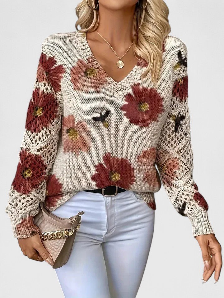 Aurora | Jersey de punto floral con escote en V