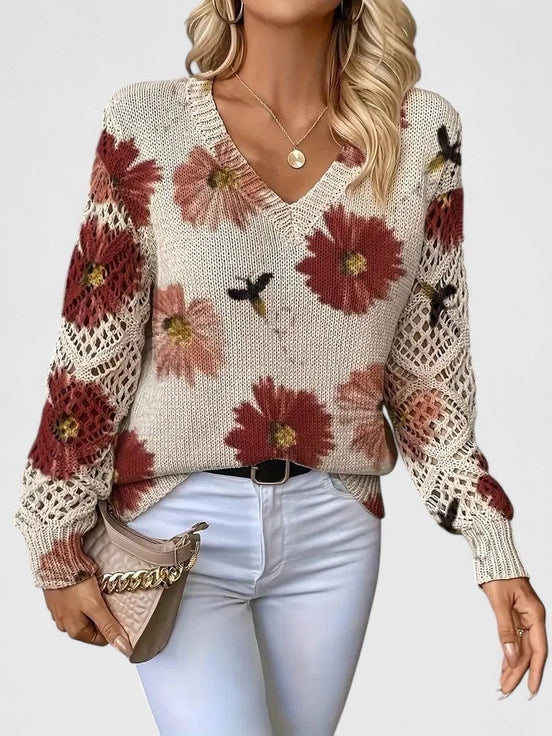 Aurora | Jersey de punto floral con escote en V