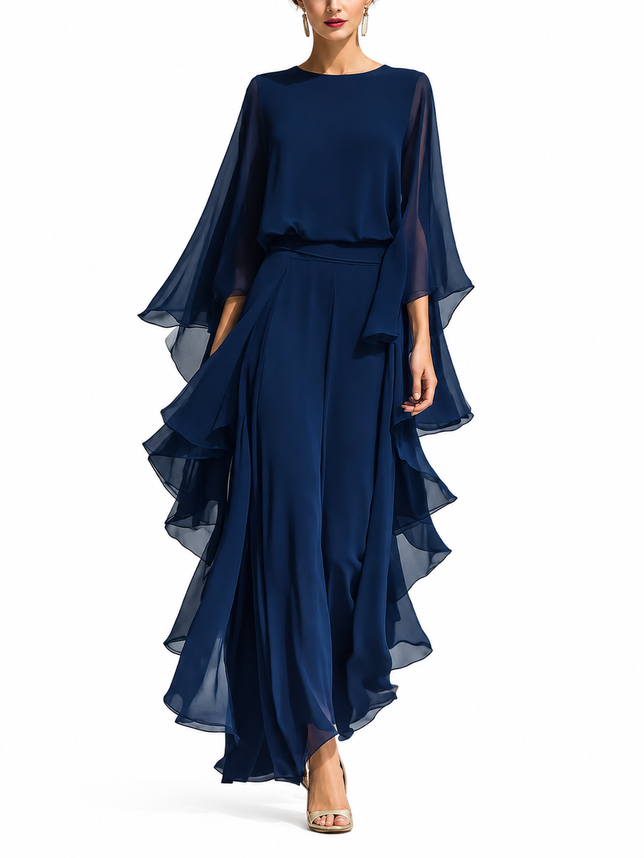 Aurora | Conjunto elegante de chifón con volantes