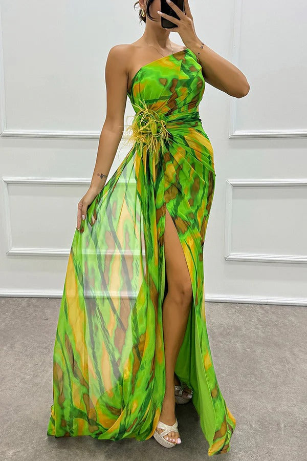 Mia | Vestido largo drapeado de estampado vibrante