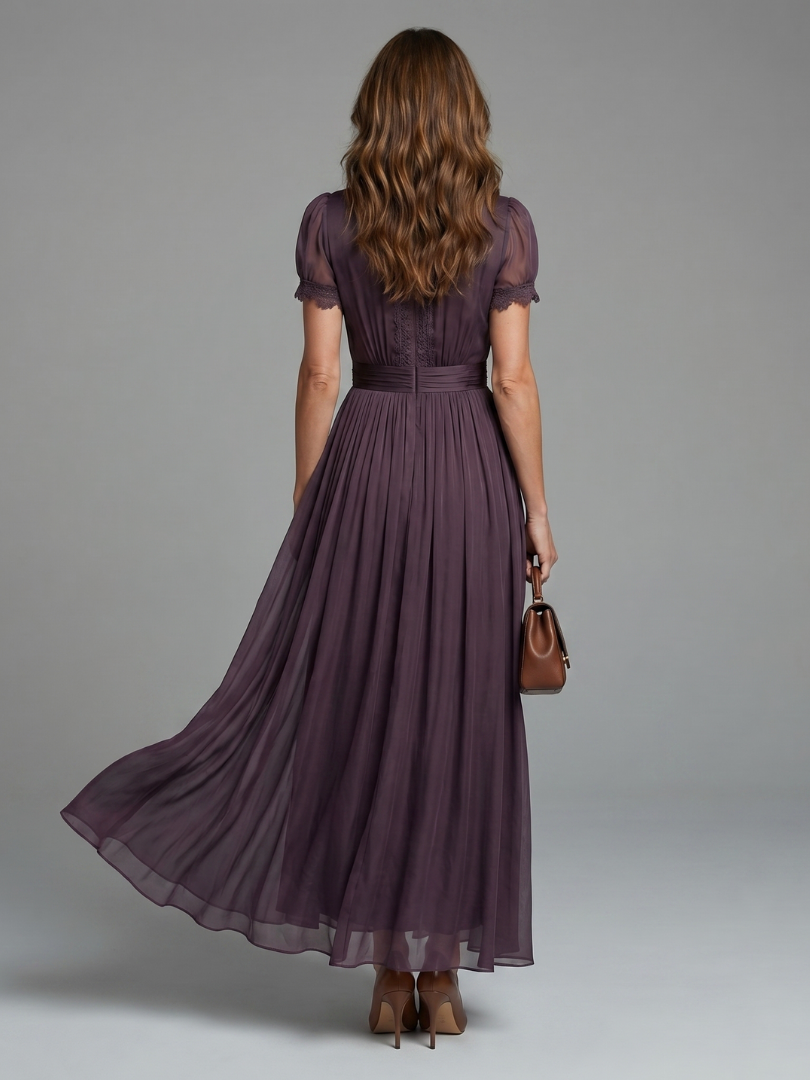 Elena | Vestido largo con cintura fruncida y escote lágrima