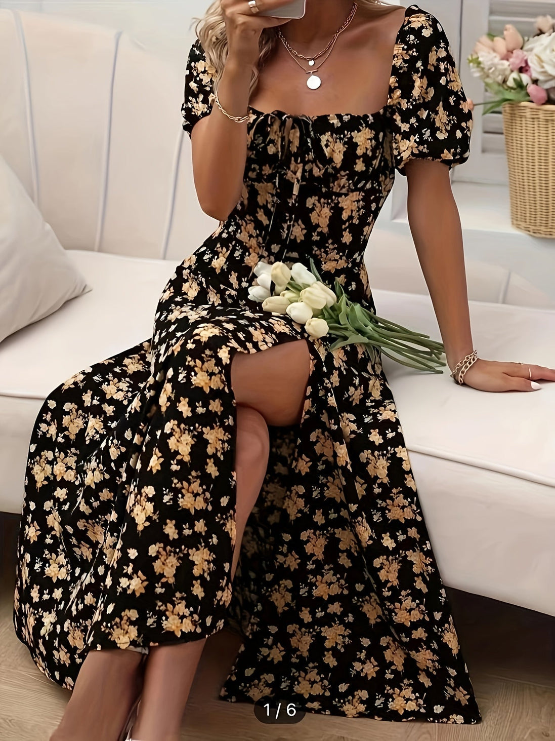 Cloe | Vestido midi floral de manga corta