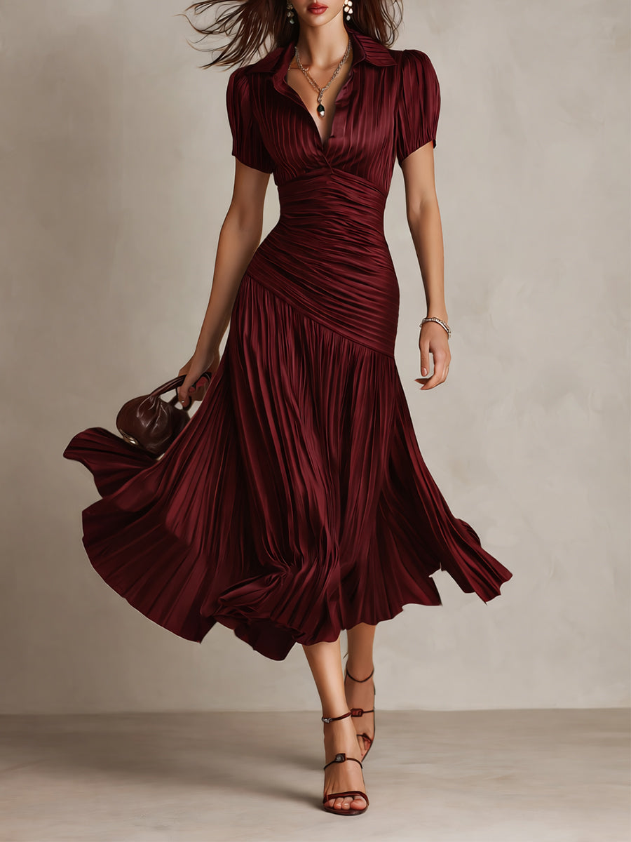 Adriana | Vestido midi de satén con rayas retro