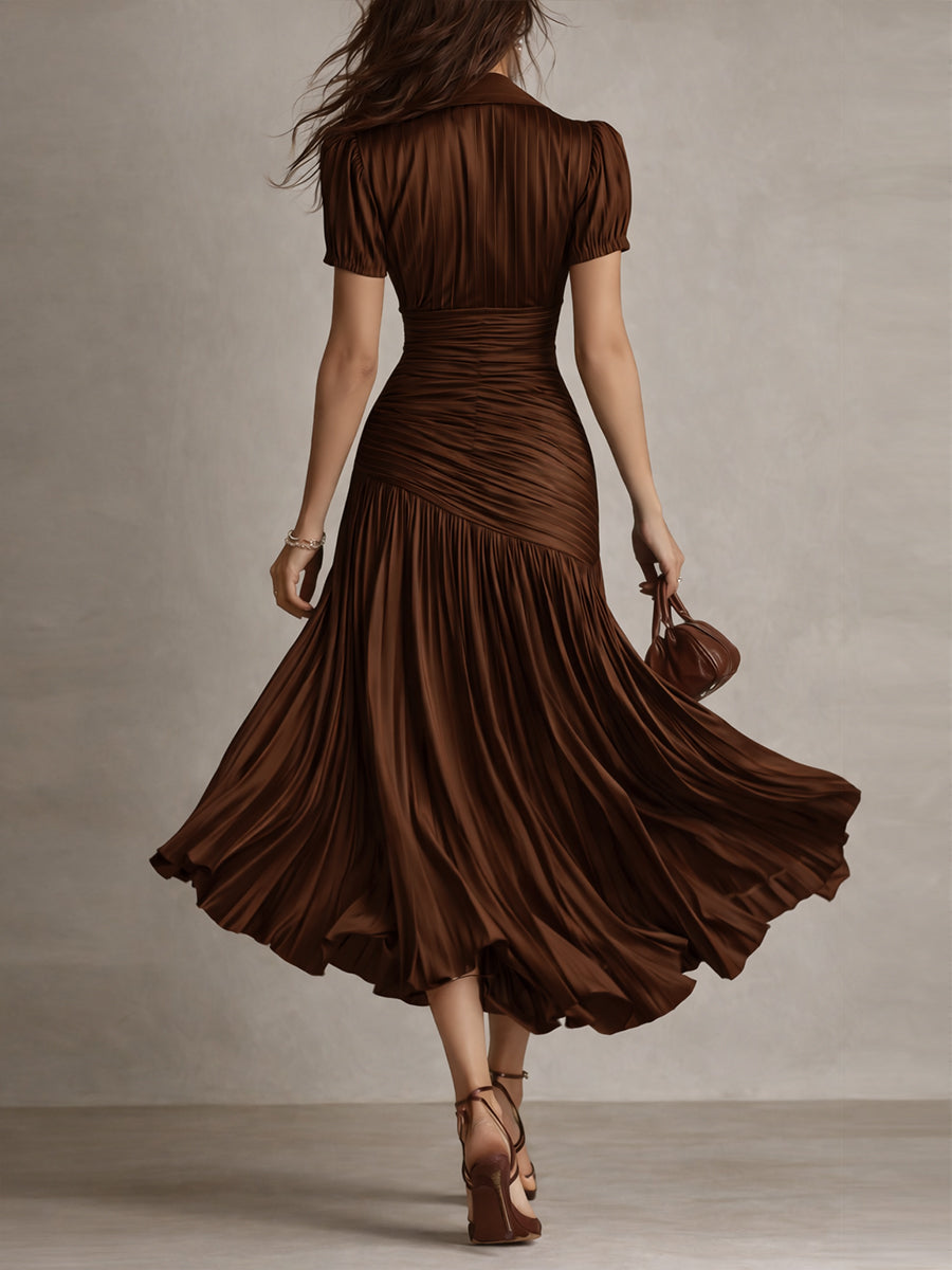 Adriana | Vestido midi de satén con rayas retro