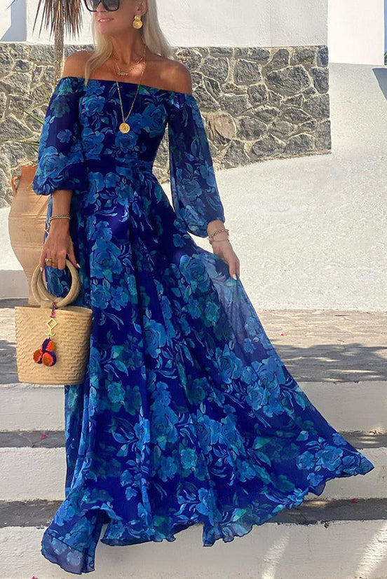 Luna | Vestido largo floral con hombros descubiertos