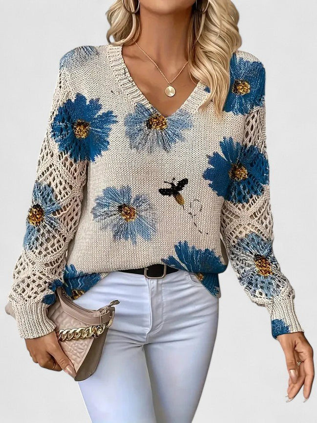 Aurora | Jersey de punto floral con escote en V