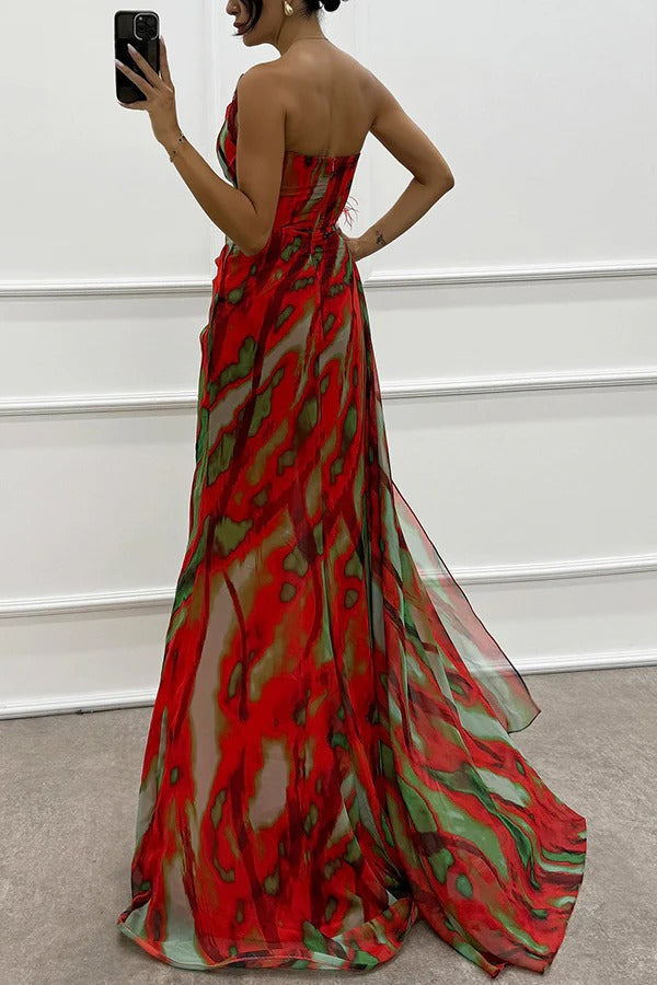 Mia | Vestido largo drapeado de estampado vibrante