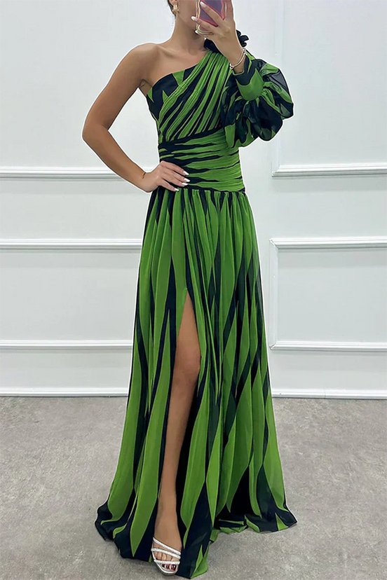 Azahara | Vestido largo de rayas con hombro descubierto