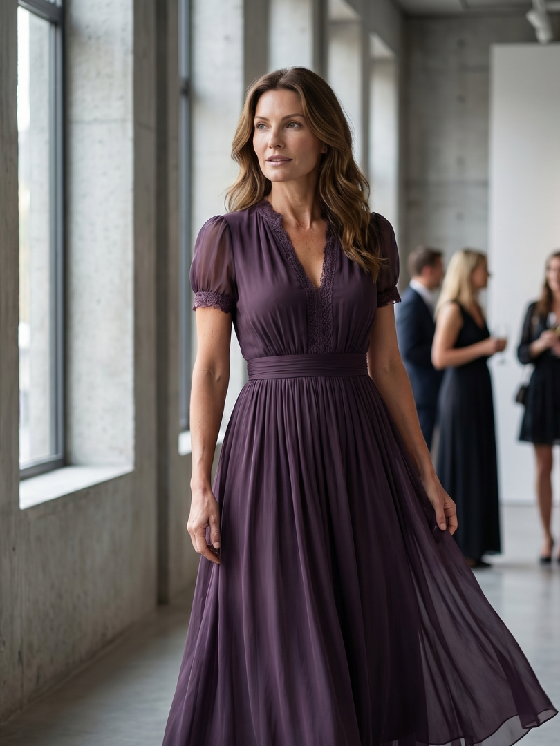 Elena | Vestido largo con cintura fruncida y escote lágrima