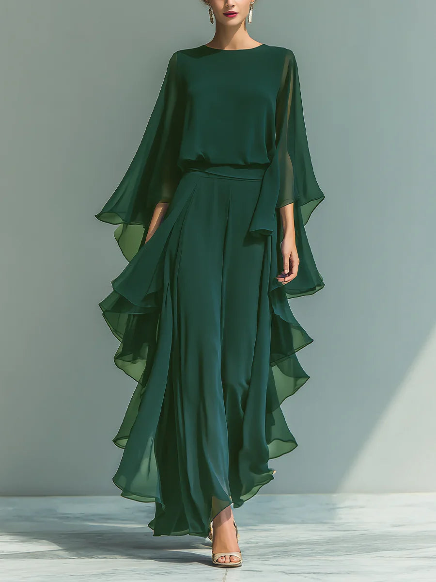 Aurora | Conjunto elegante de chifón con volantes