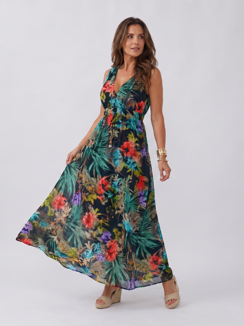 Zaida | Vestido midi sin mangas con cintura imperio