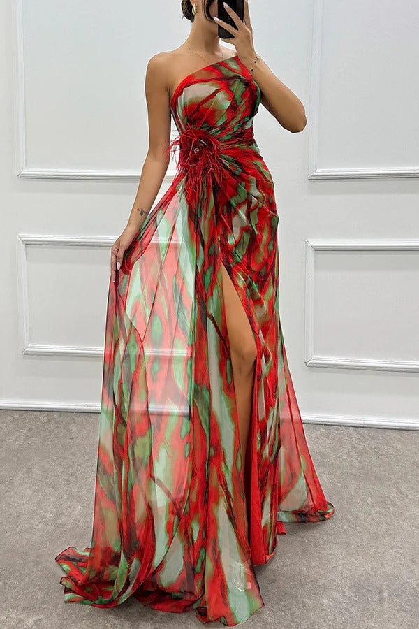 Mia | Vestido largo drapeado de estampado vibrante