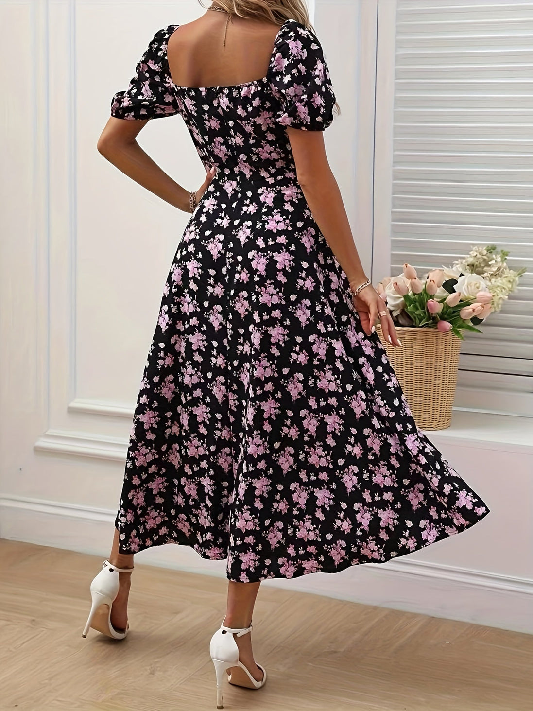 Cloe | Vestido midi floral de manga corta