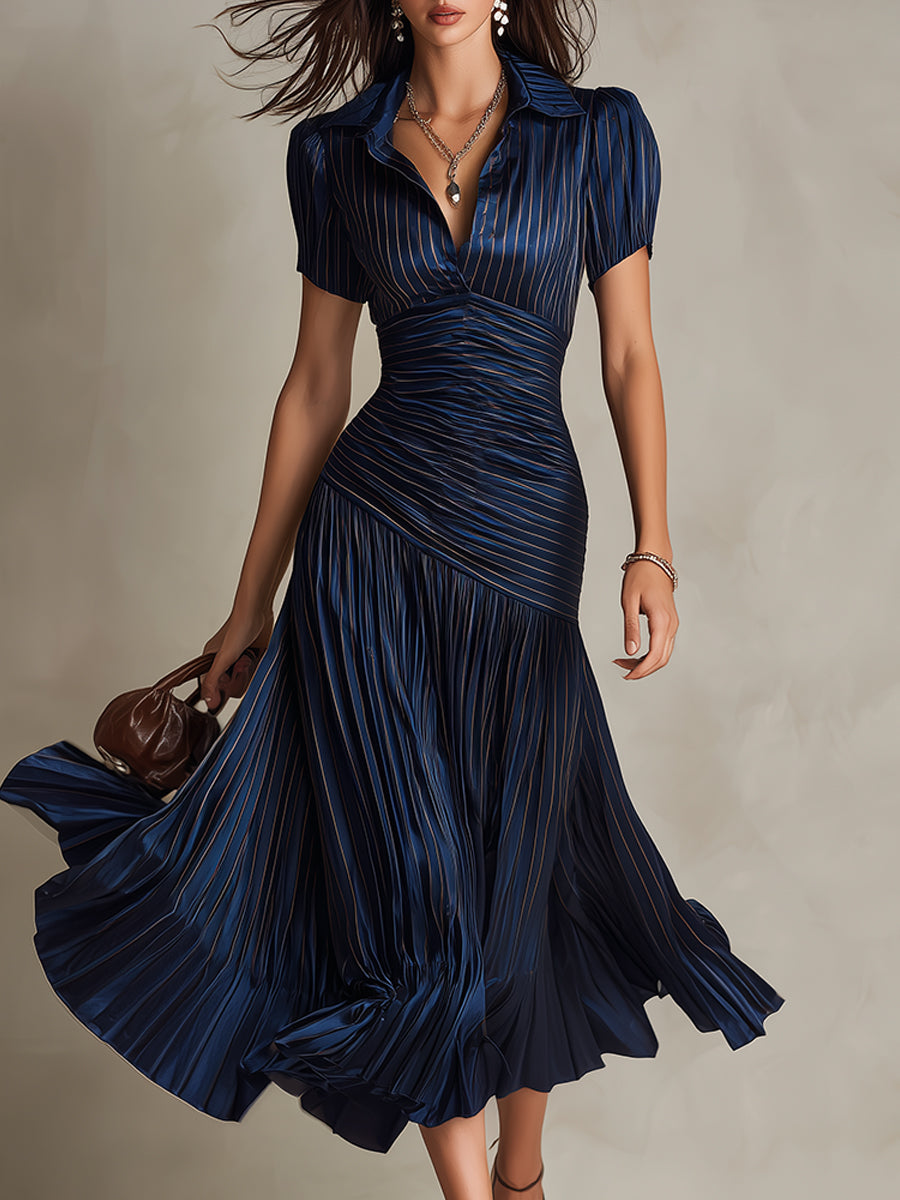 Adriana | Vestido midi de satén con rayas retro