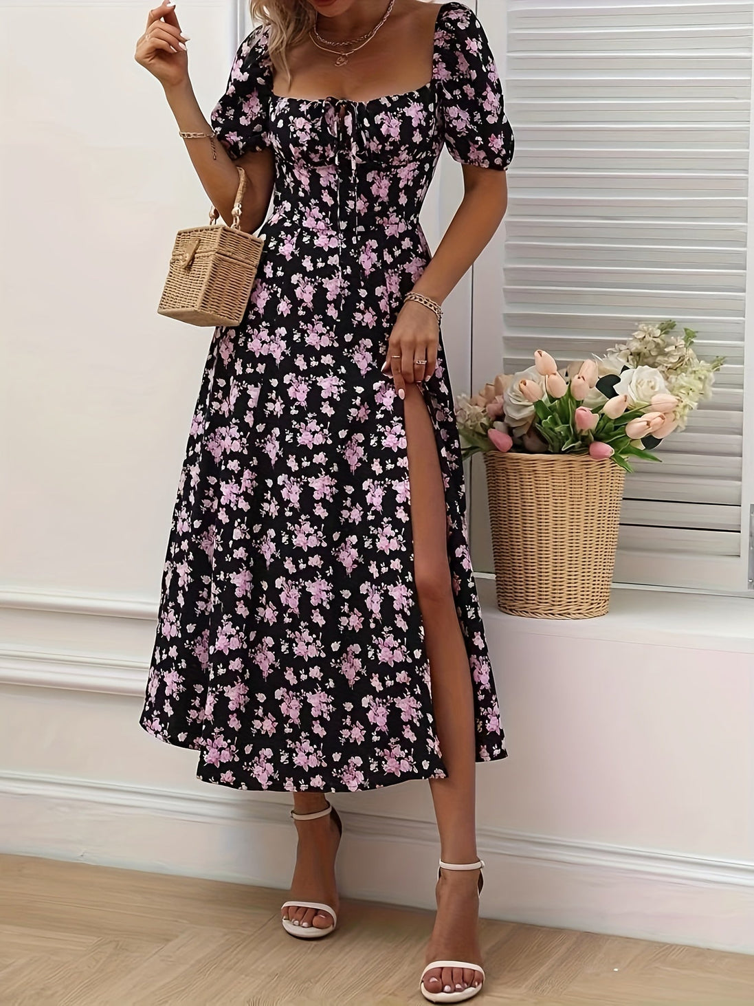 Cloe | Vestido midi floral de manga corta