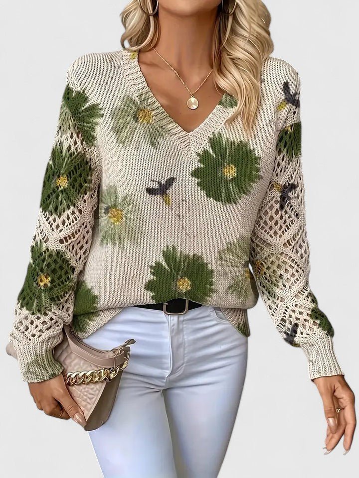 Aurora | Jersey de punto floral con escote en V