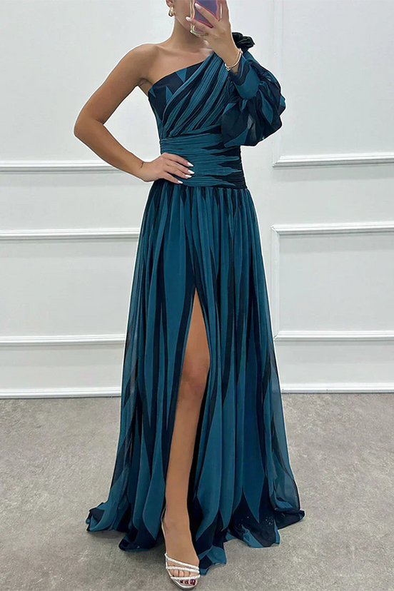 Azahara | Vestido largo de rayas con hombro descubierto