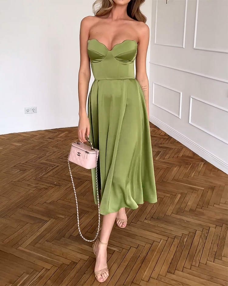 Lidia | Vestido midi elegante sin tirantes