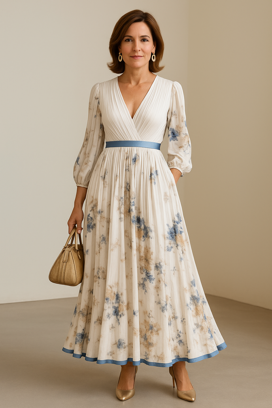 Paz | Vestido largo plisado floral atemporal