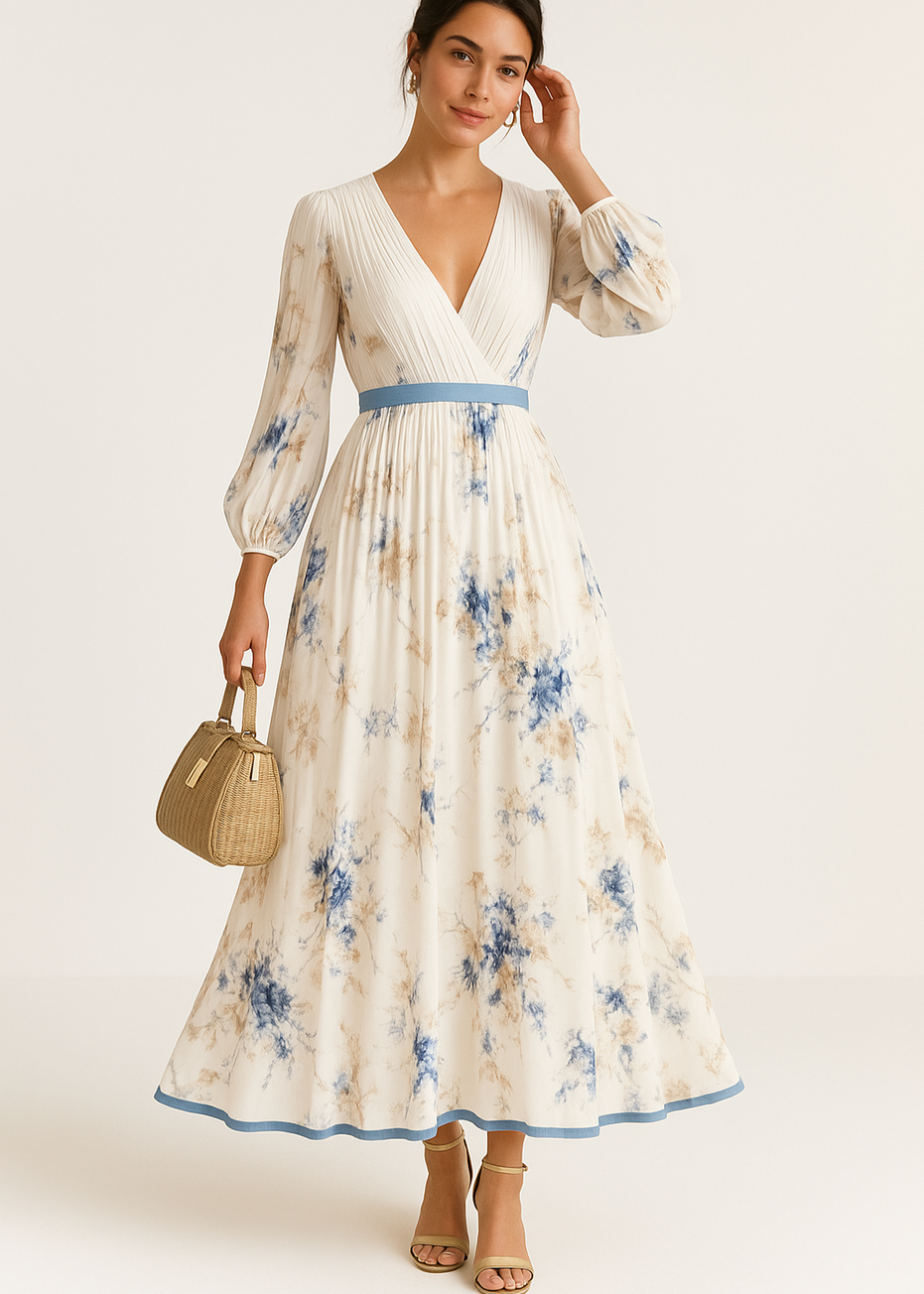 Paz | Vestido largo plisado floral atemporal