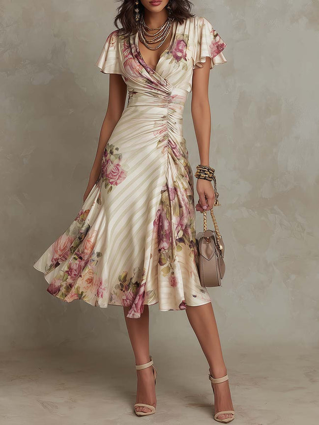 Camila | Vestido midi floral drapeado