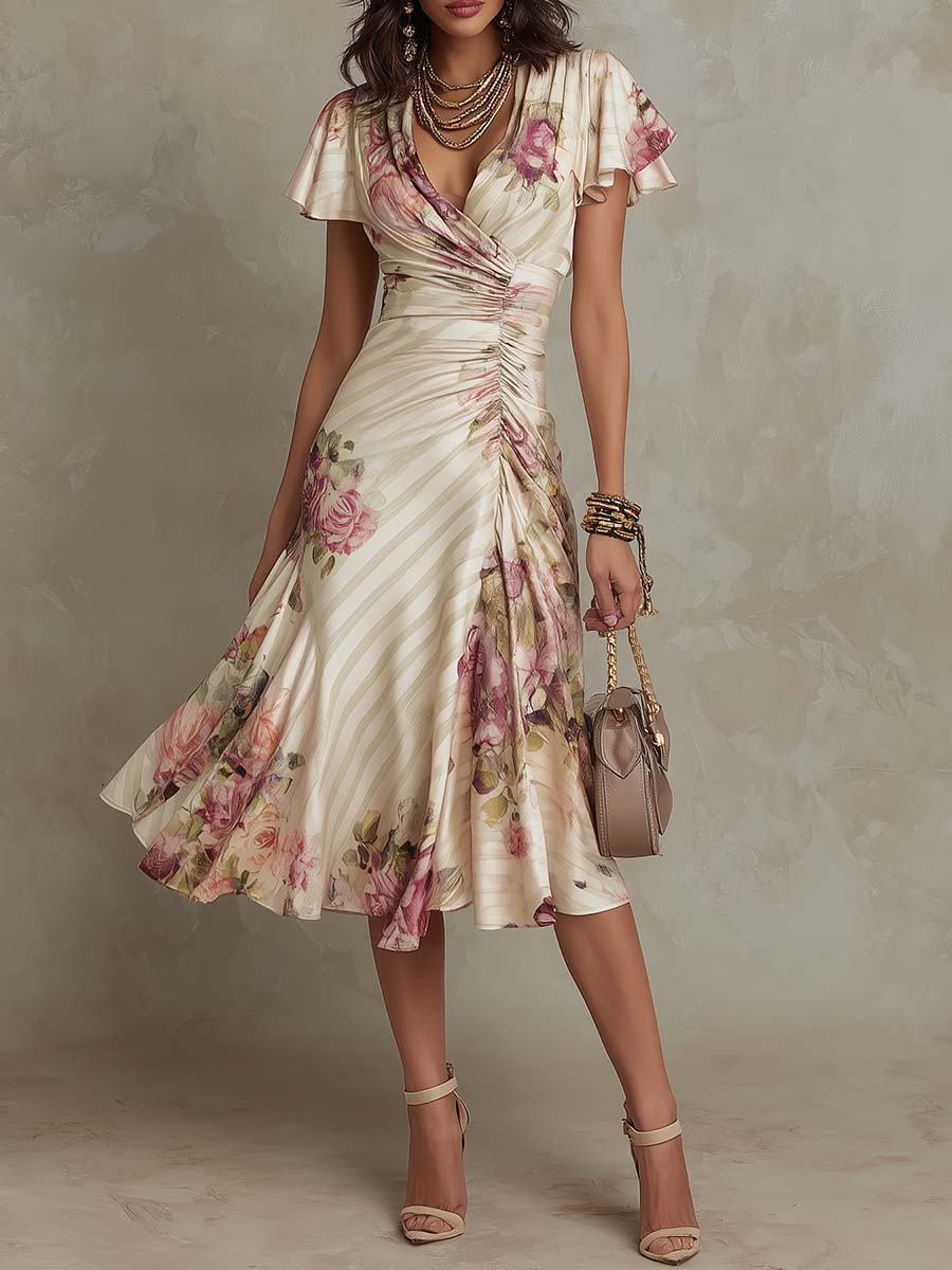 Camila | Vestido midi floral drapeado