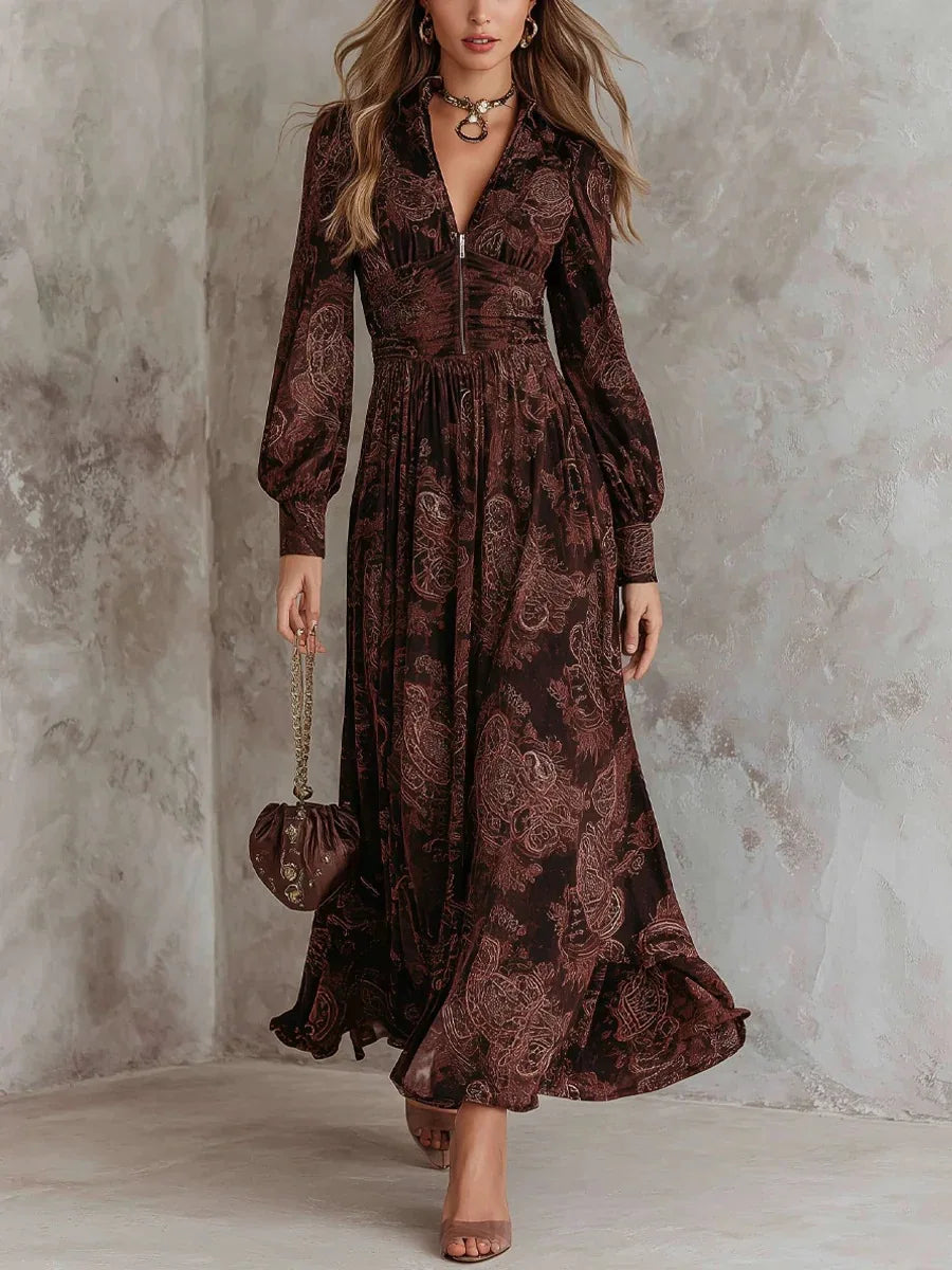 Irene | Vestido largo con estampado vintage elegante