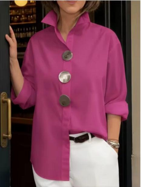Marina | Blusa de algodón y lino con cuello mao