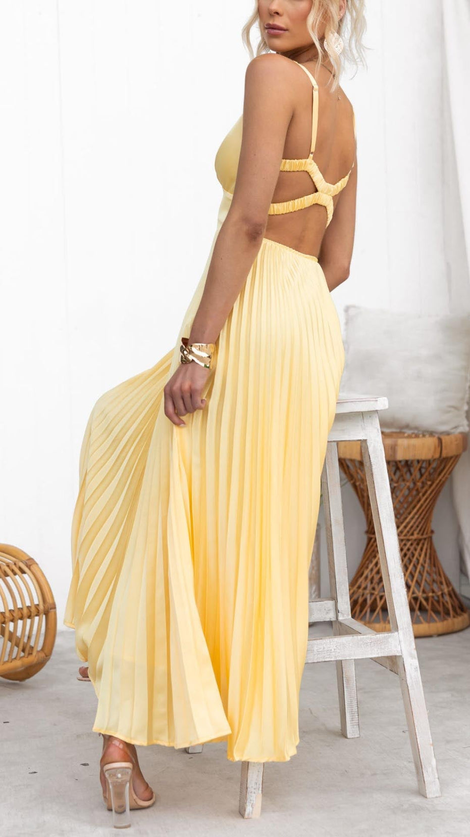 Malena | Vestido largo plisado con escote en V