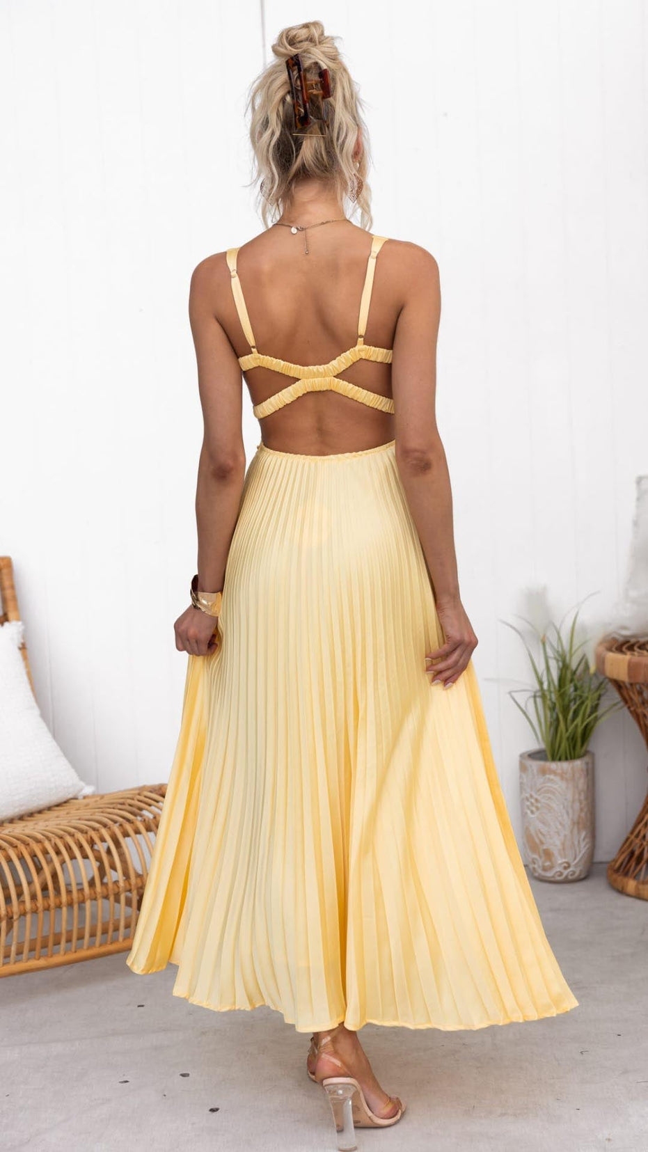 Malena | Vestido largo plisado con escote en V