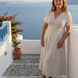 Celia | Vestido midi de manga corta con escote en V y cintura cruzada