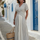 Celia | Vestido midi de manga corta con escote en V y cintura cruzada
