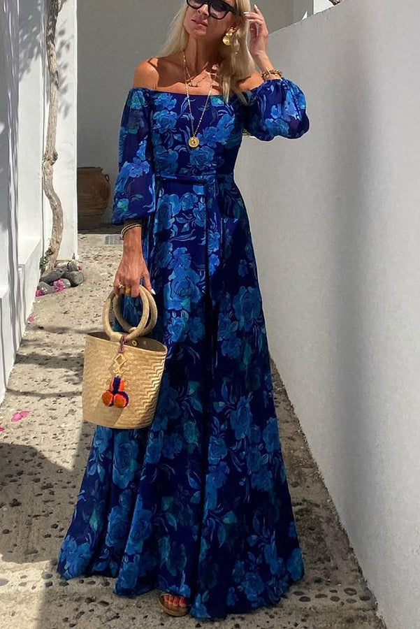 Luna | Vestido largo floral con hombros descubiertos