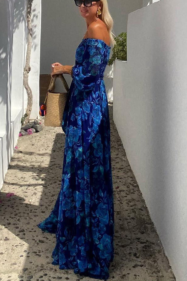 Luna | Vestido largo floral con hombros descubiertos