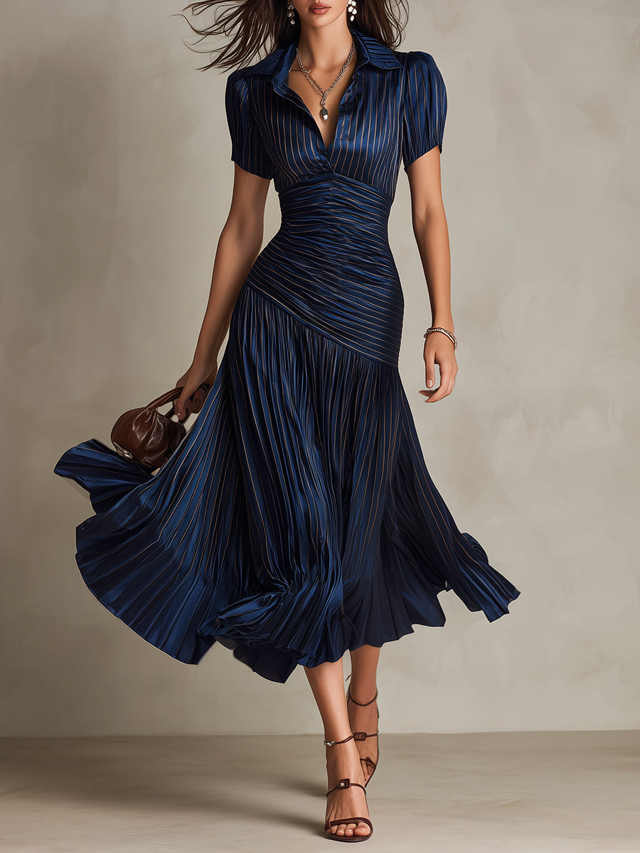 Adriana | Vestido midi de satén con rayas retro