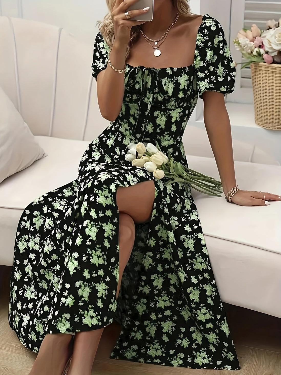 Cloe | Vestido midi floral de manga corta