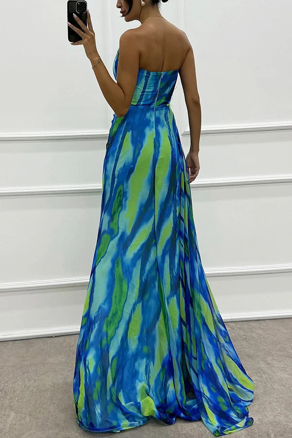 Mia | Vestido largo drapeado de estampado vibrante