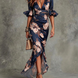 Alicia — Vestido largo de satén con estampado floral