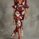 Alicia — Vestido largo de satén con estampado floral