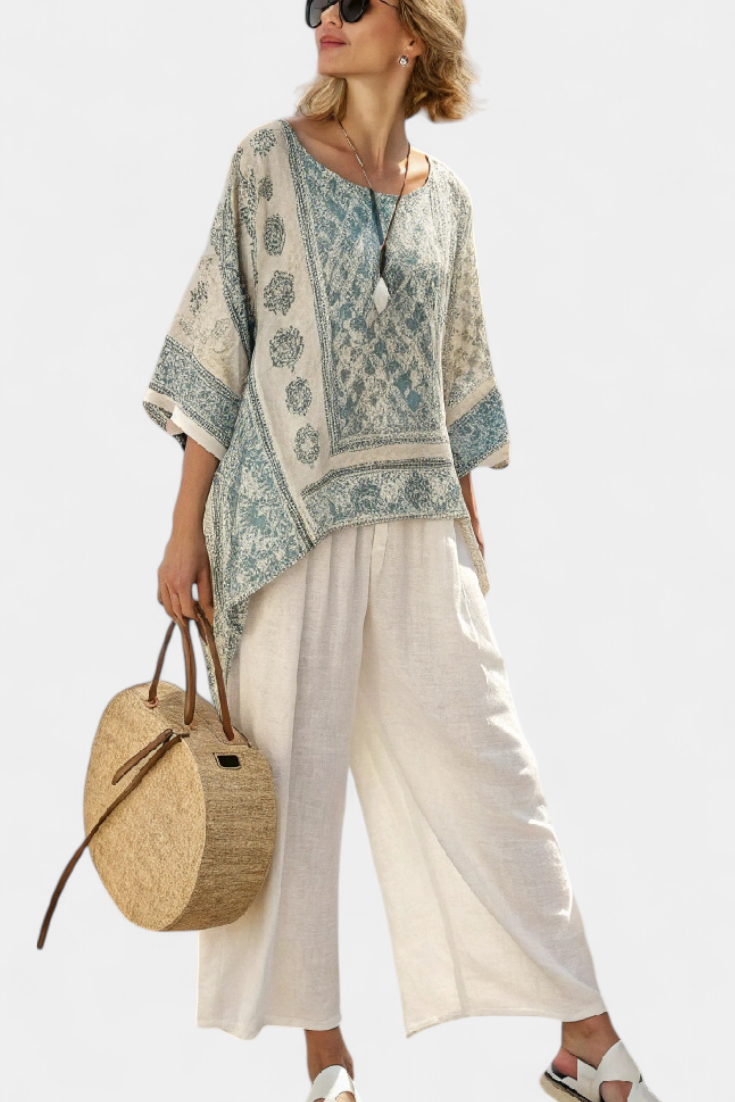 Elodia | Conjunto de lino de estilo mediterráneo
