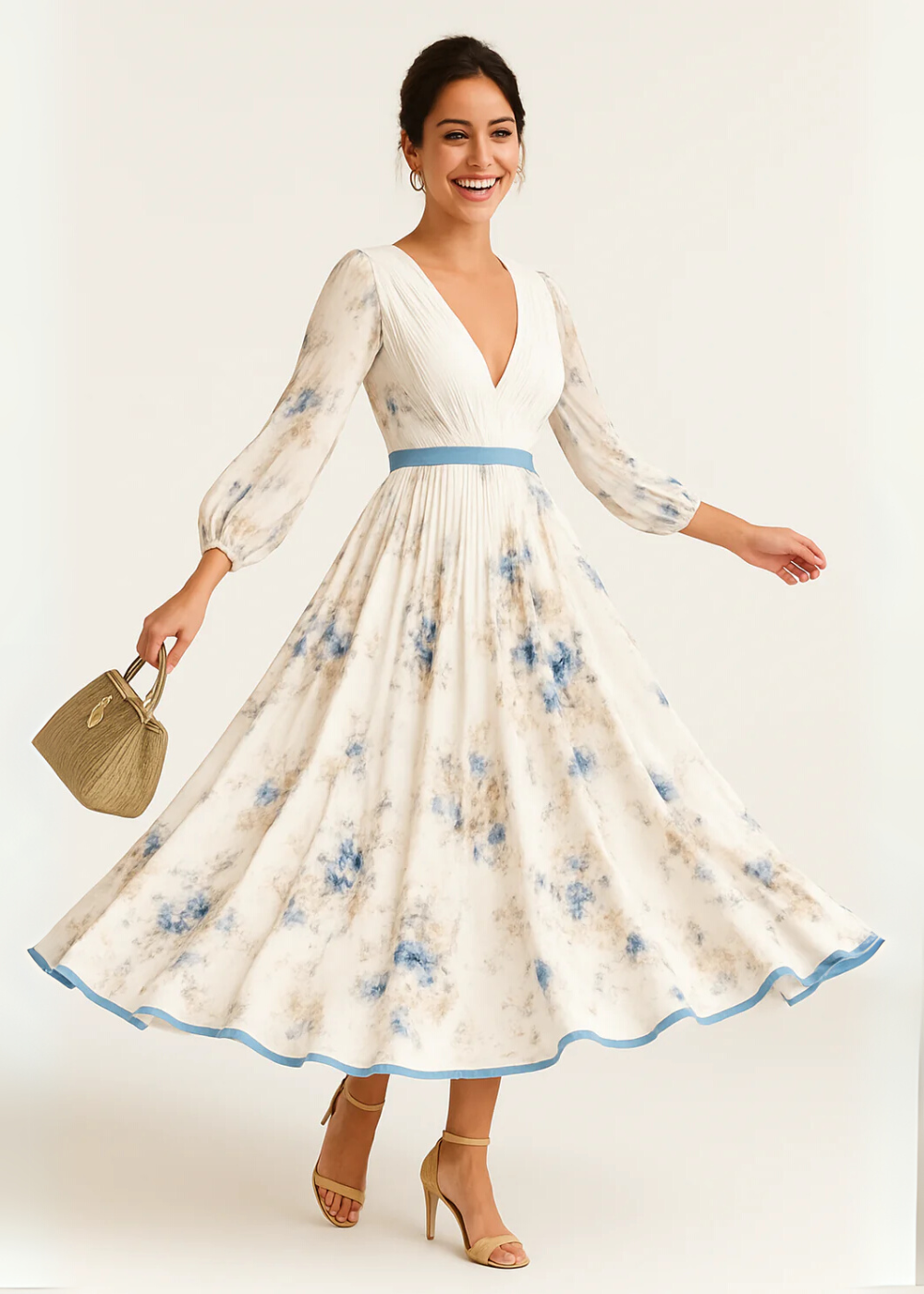 Paz | Vestido largo plisado floral atemporal