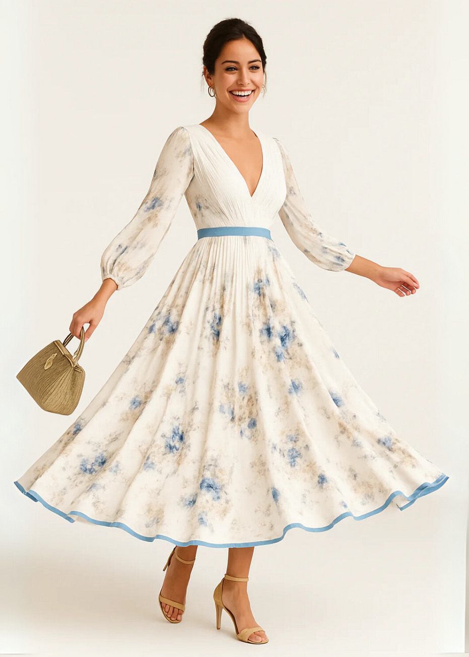 Paz | Vestido largo plisado floral atemporal