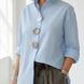 Marina | Blusa de algodón y lino con cuello mao