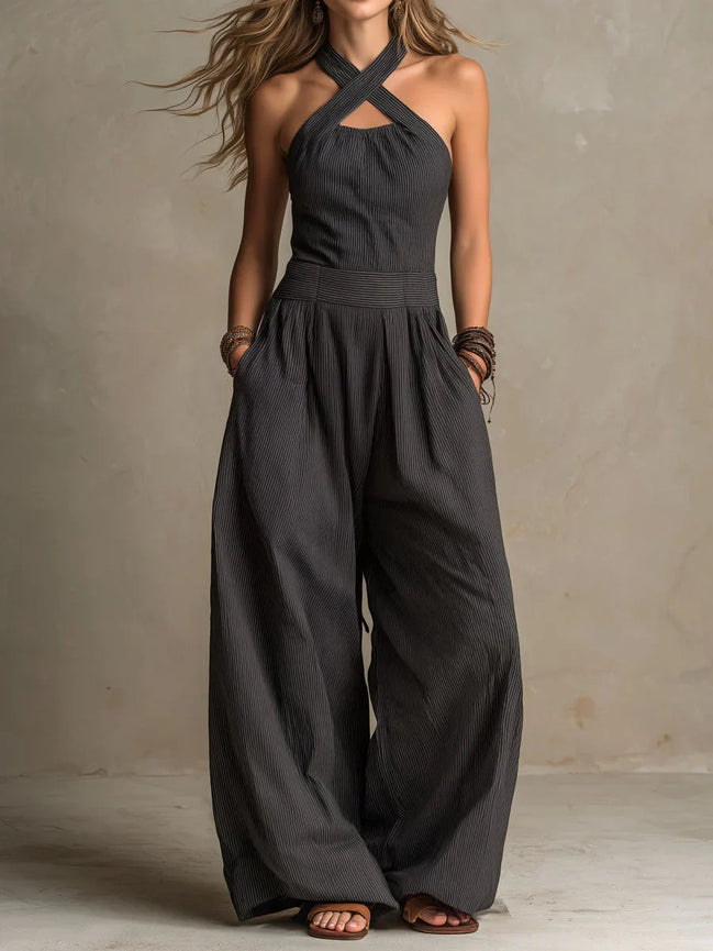 Blanca — Conjunto de lino y algodón con un elegante escote cruzado